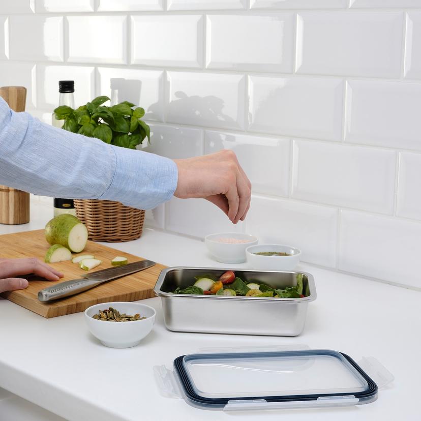 IKEA 365+ — Прямоугольный контейнер для еды с крышкой, нержавеющая сталь/пластик