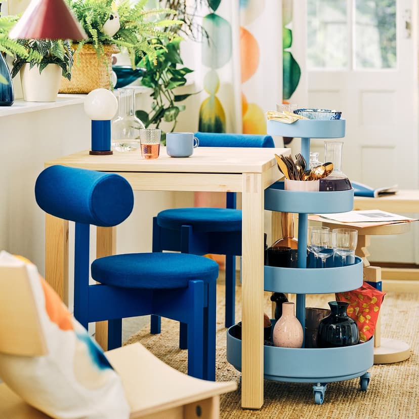 IKEA PS 2026 — Стол и 2 стула, сосна/Knäbäck ярко-синий, 70x70 см