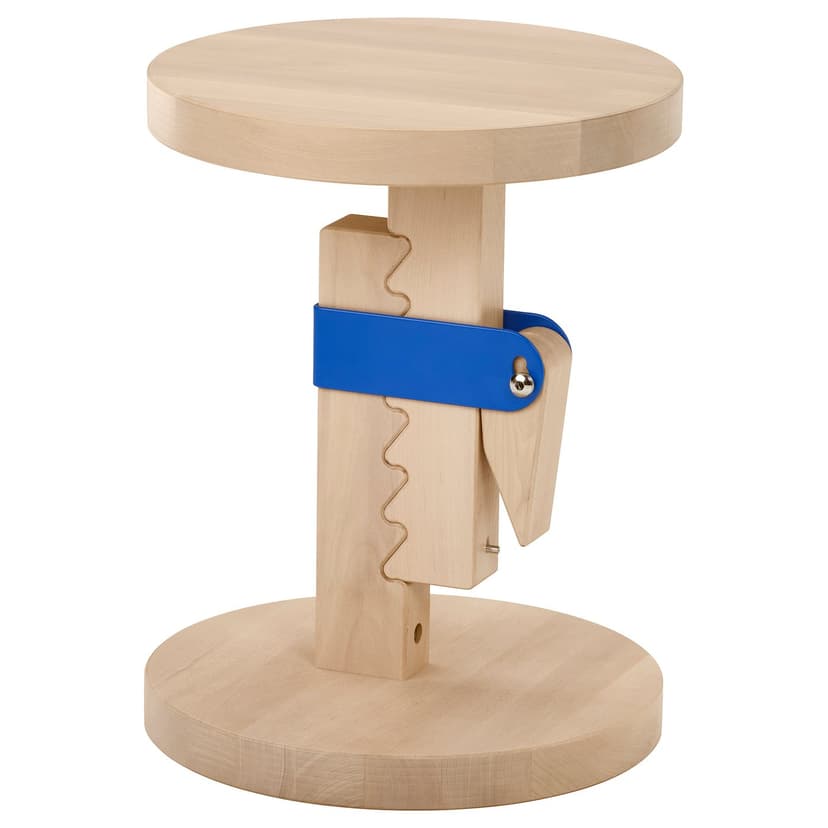 IKEA PS 2026 — Stołek, regulacja wysokości brzoza/pokryty bezbarwnym lakierem jaskrawoniebieski,