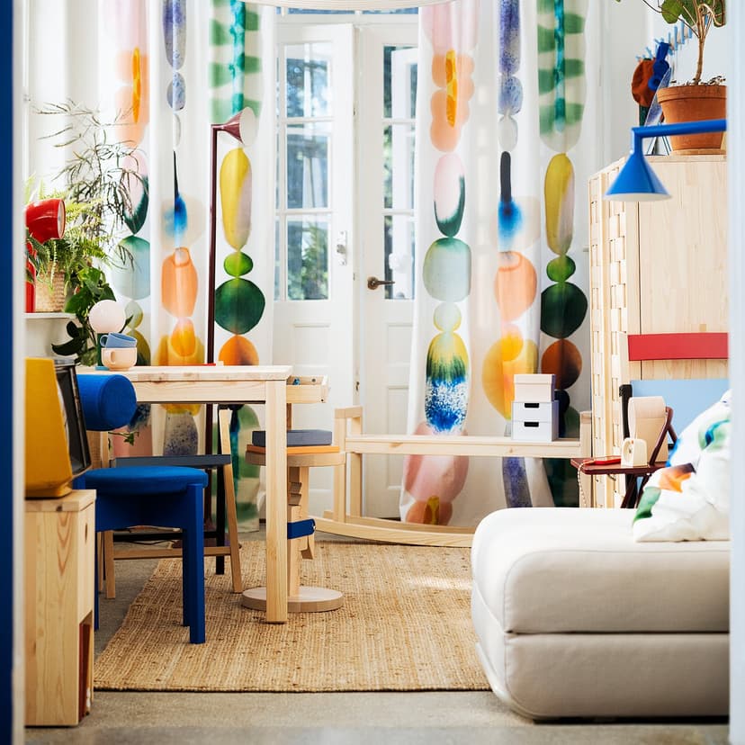 IKEA PS 2026 — Tkanina przycięta, biały/wielobarwny duży wzór,
