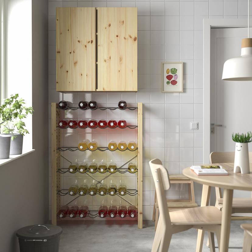 IVAR — 1 секция/полки д/бутылок, сосна/серый, 89x30x124 см