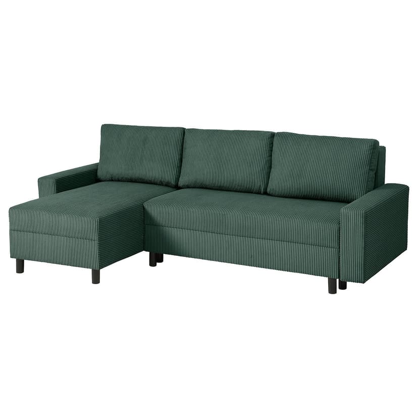 JÄRINGSHOLM — 3-os sofa rozkładana z szezlongiem, ciemnozielony,