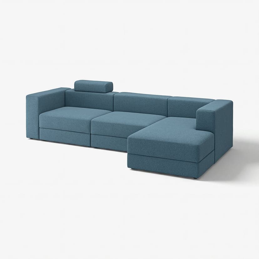 JÄTTEBO — 4-osob sofa modułowa z szezlongiem, prawy z zagłówkiem/Axvall ciemny szaroniebieski,