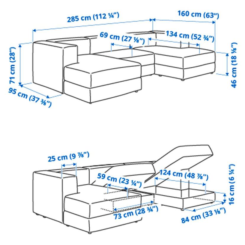 JÄTTEBO — Модульный диван на 3,5 места с шезлонгом и подлокотниками. Цвет: Samsala/темно-синий.