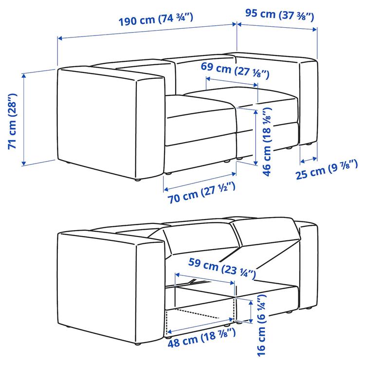 2-местный модульный диван, самласа серо-бежевый dimensions