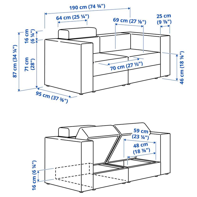 JÄTTEBO — Модульный диван, двухместный, с подголовником/темно-синий Samsala