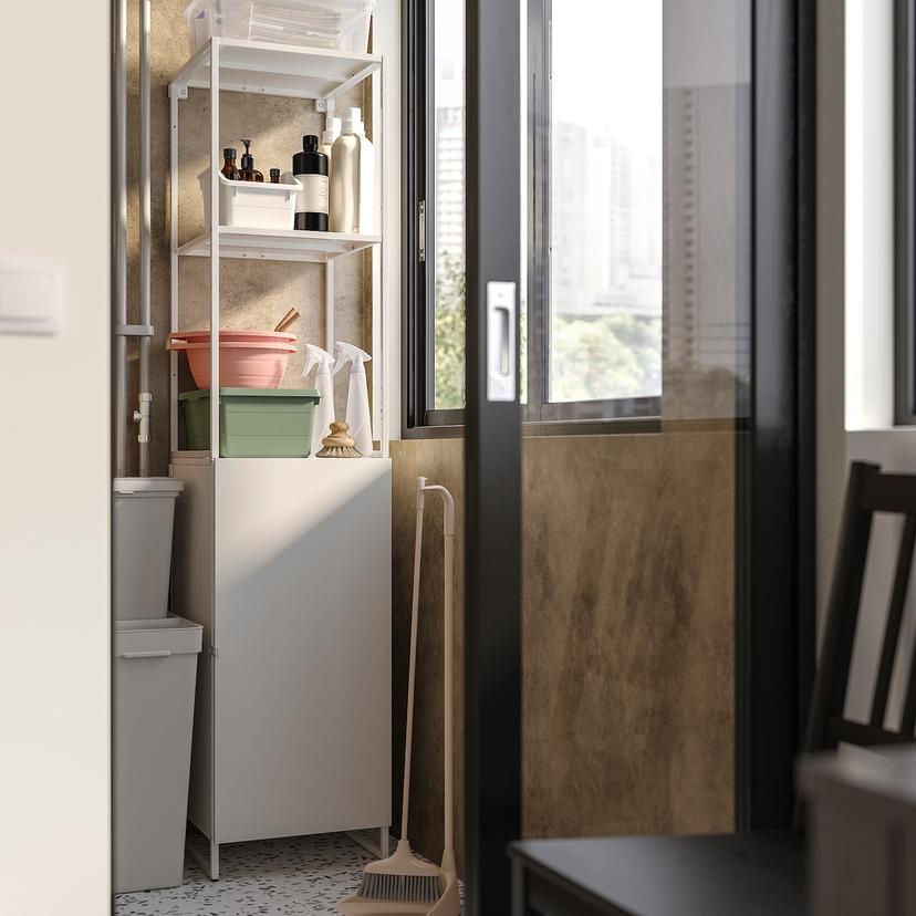 JOSTEIN — Полка с дверцами, для использования внутри и снаружи помещений, белая.