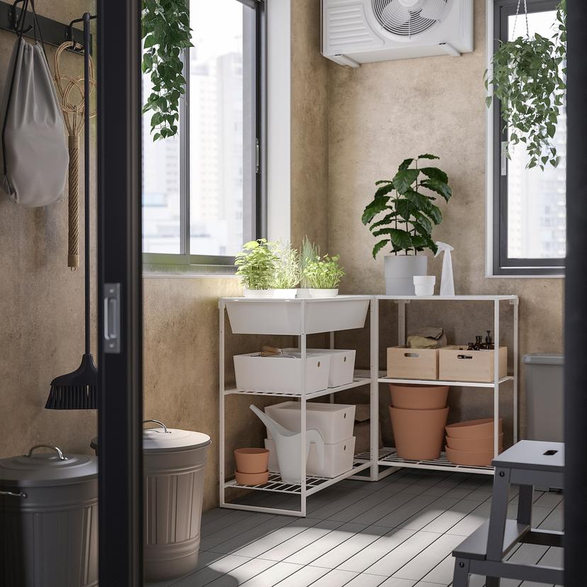 JOSTEIN — стеллаж с контейнером, д/дома/улицы/белый, 122x102x90 см