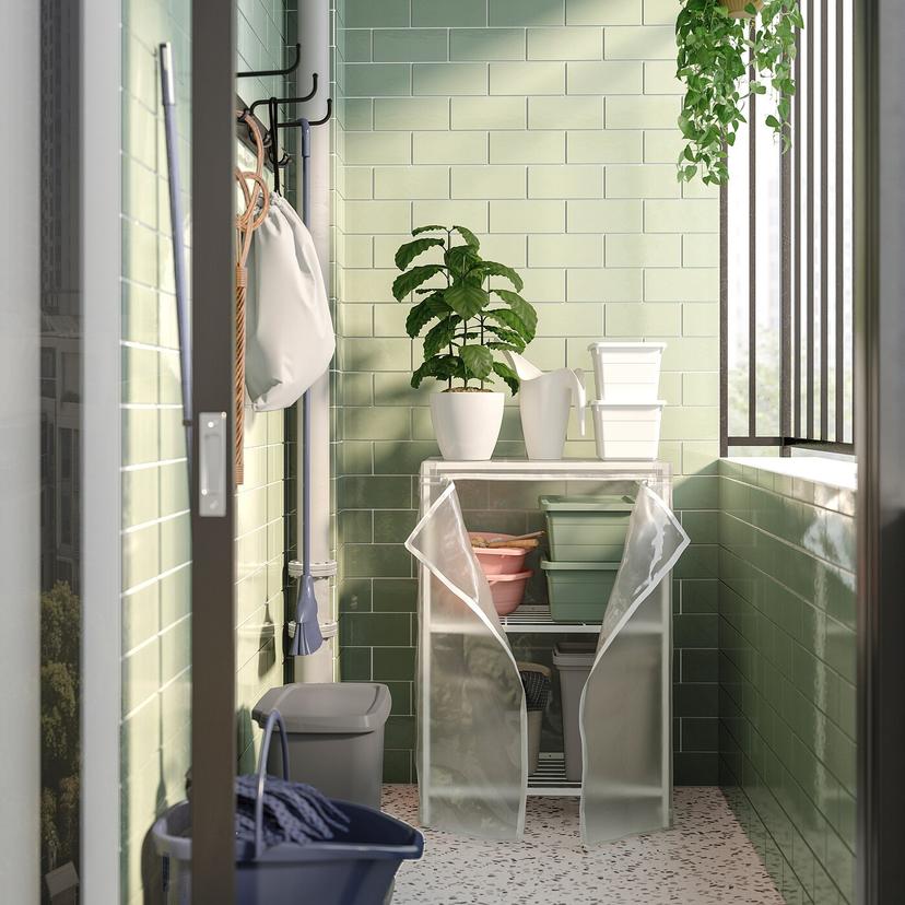 JOSTEIN — Полка с крышкой, для использования внутри и снаружи помещений, проволочная, прозрачно-белая.