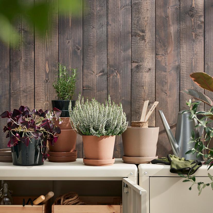 KLARBÄR — горшок цветочный с поддоном, д/дома/улицы коричневый, 12 см