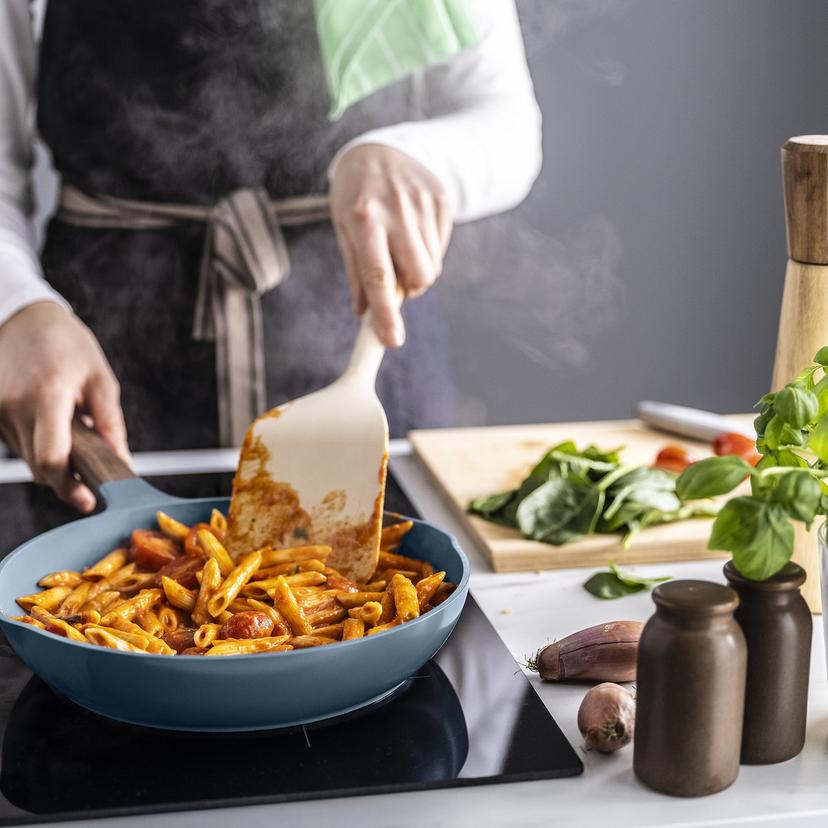 KLIPPFISK — Сковорода, с антипригарным покрытием/дерево, темно-сине-серый