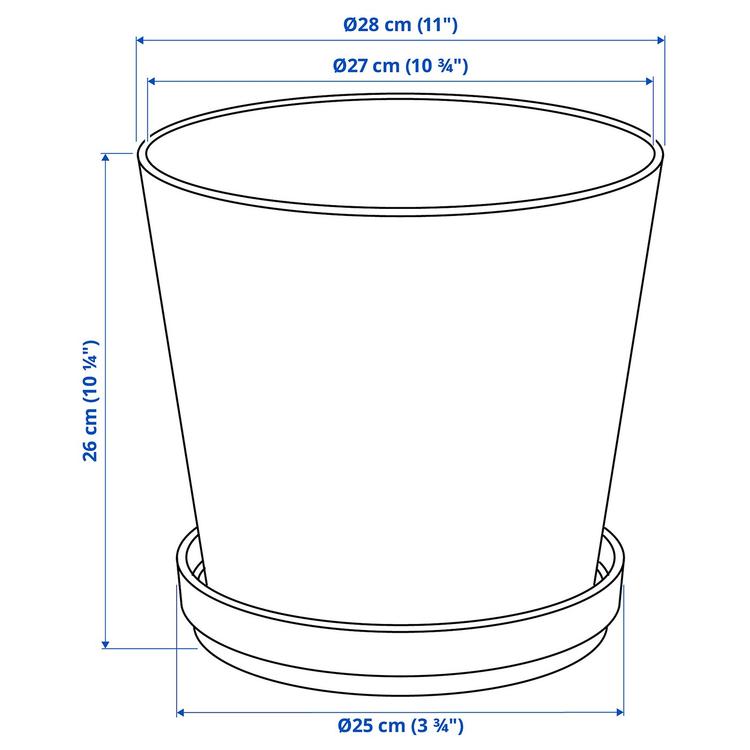горшок цветочный с поддоном dimensions