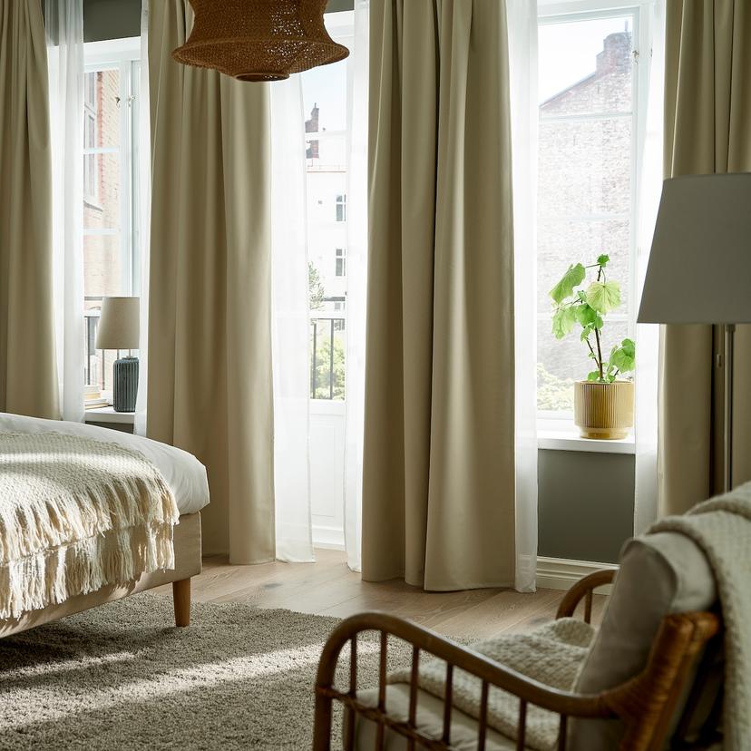 KORGMOTT — Плотные шторы, пара, бежевые/с тесьмой