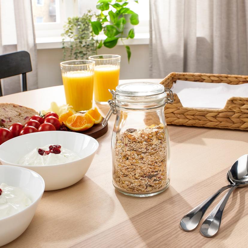 KORKEN — банка с крышкой, в форме бутылки, прозрачное стекло, 0.4 л