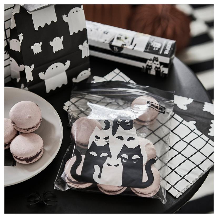 KUSTFYR — Сумка на завязках, с рисунком серой кошки.