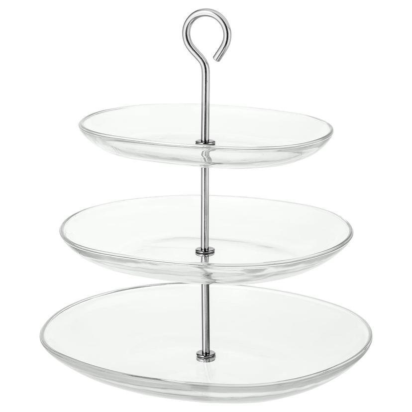 KVITTERA — сервировочн подставка, 3 яруса, прозрачное стекло/нержавеющ сталь