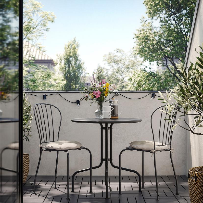 LÄCKÖ — стол+2стула,д/сада, серый/Куддарна светлый серо-бежевый, 70 см