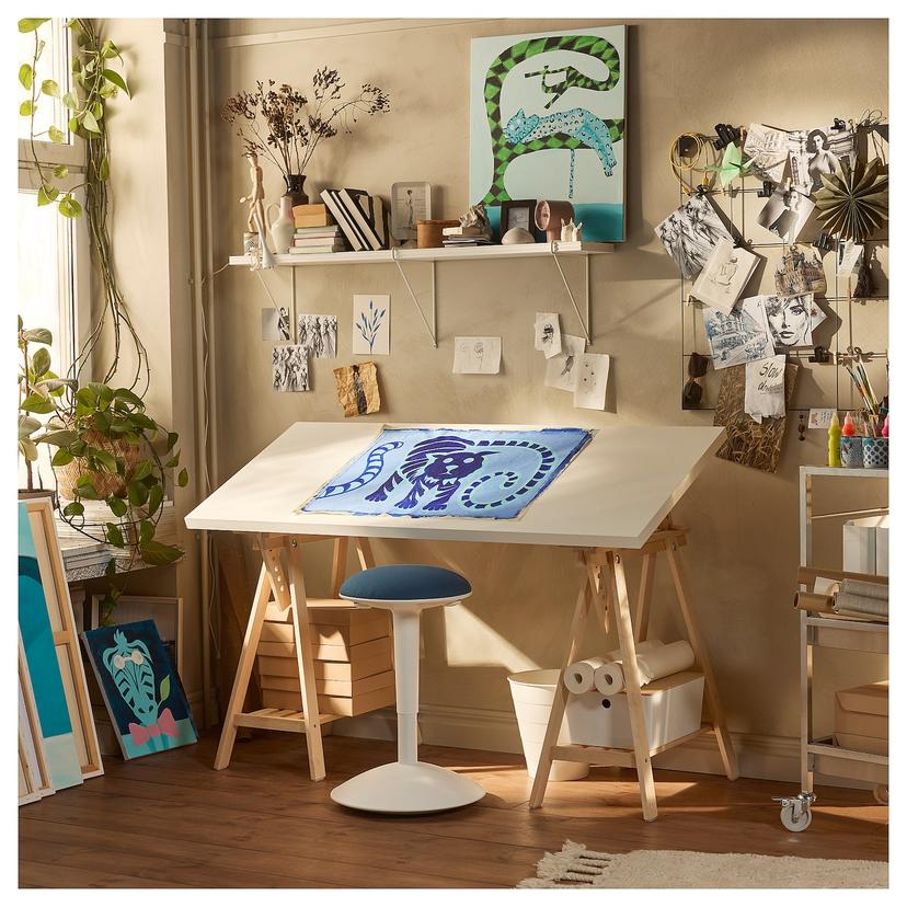 LAGKAPTEN / MITTBACK — письменный стол, белый/береза, 140x60 см