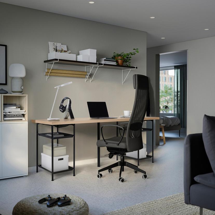 LAGKAPTEN / SPÄND — Письменный стол, имитация дуба, тонированный в белый/черный цвет.