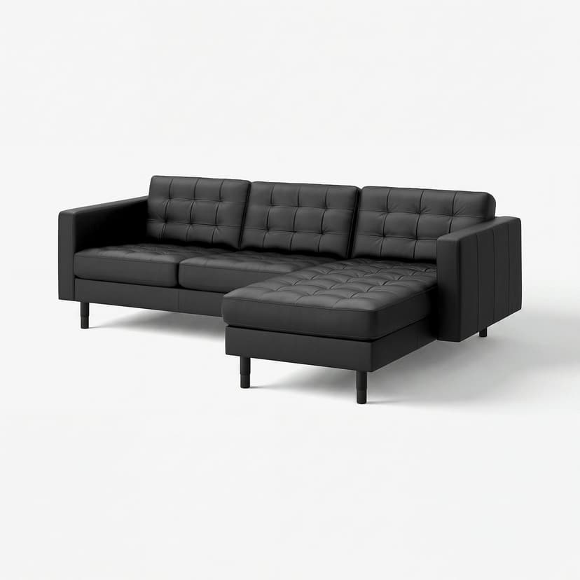 LANDSKRONA — Sofa 3-osobowa z szezlongiem, Grann/Bomstad czarny/drewno/czarny,