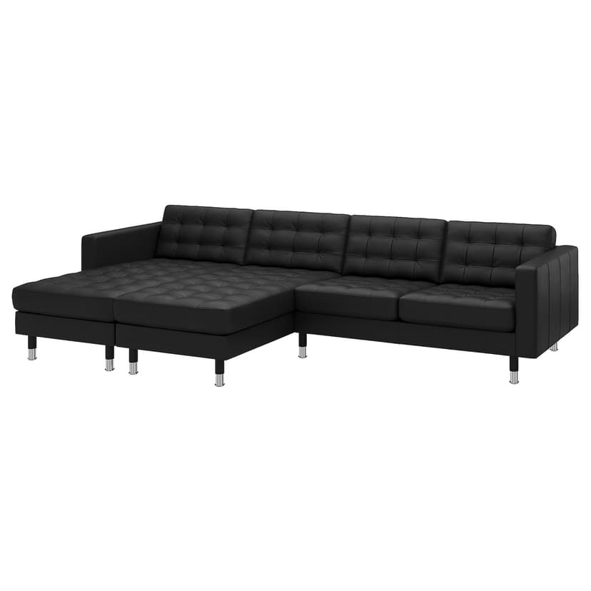 LANDSKRONA — Sofa 4 osobowa z szezlongiem, Grann/Bomstad czarny/metal,