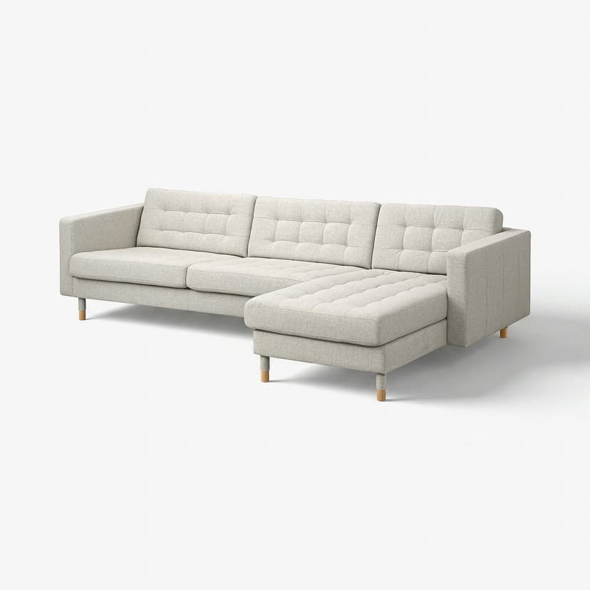 LANDSKRONA — Sofa 4-osobowa z szezlongiem, Gunnared beżowy/drewno,