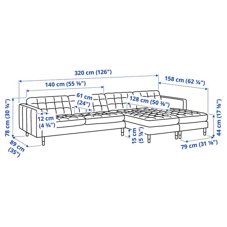 4-местный диван с козетками, Gunnared темно-серый/дерево dimensions