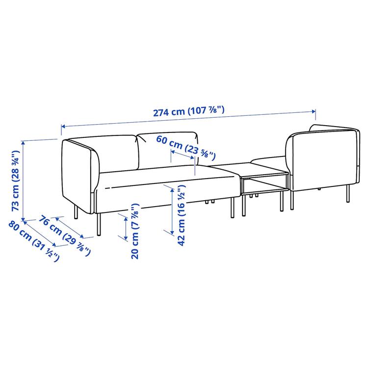 3-м модульный диван со столиком, Gunnared темно-серый/дерево dimensions