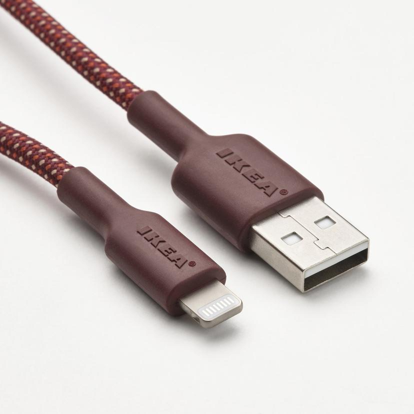 LILLHULT — USB-A — Lightning, темно-красно-коричневый