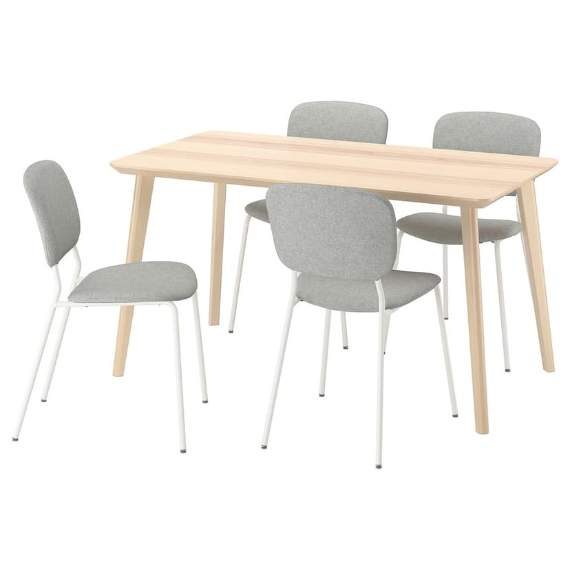 LISABO / VIHALS — Stół i 4 krzesła, okleina jesionowa/biały Tibbleby beżowy/szary,