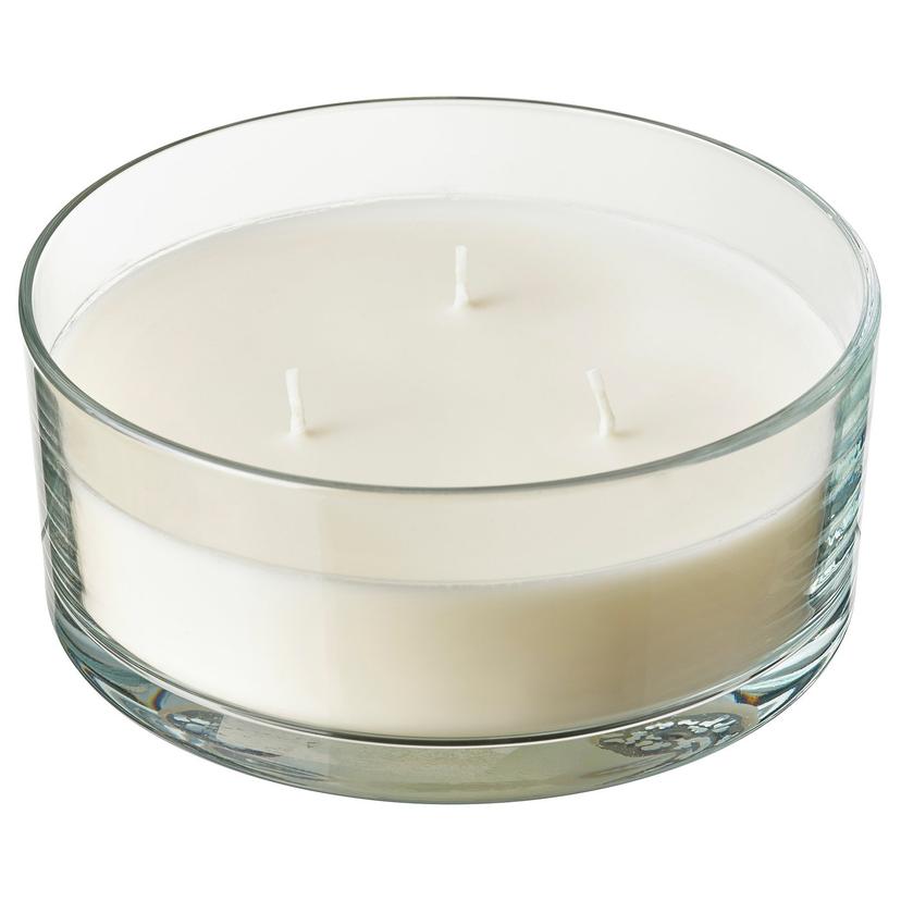 LOTSFÅGEL — Świeca zapachowa w szkle/3 knoty, zapach świeżego prania biały,