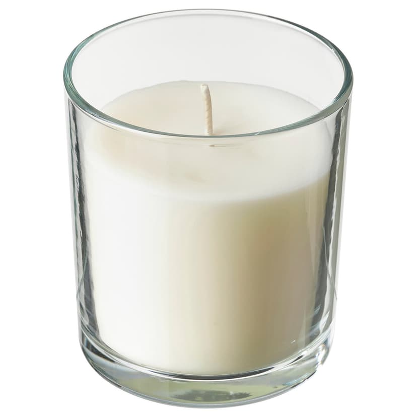 LOTSFÅGEL — Świeca zapachowa w szkle, zapach świeżego prania biały,
