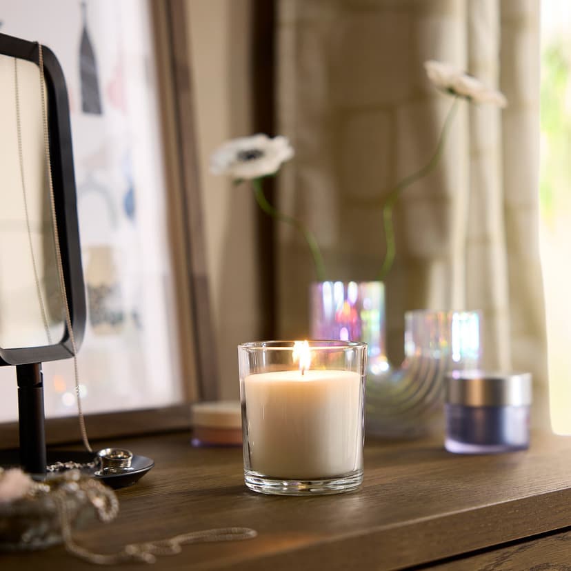 LOTSFÅGEL — Świeca zapachowa w szkle, zapach świeżego prania biały,