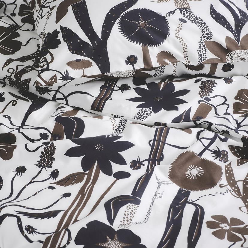 LUNDSKAFTING — Пододеяльник и наволочка, бело-черно-коричневые