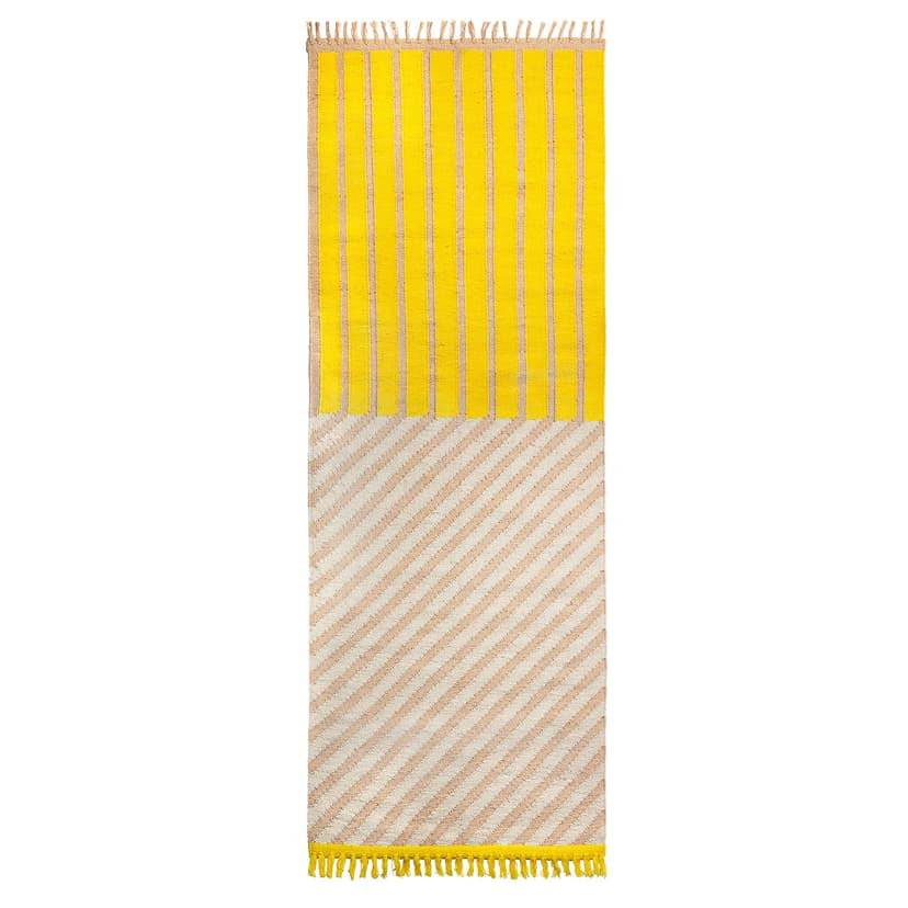 MÄVINN — ковер, безворсовый, желтый/орнамент «полоска», 70x200 см