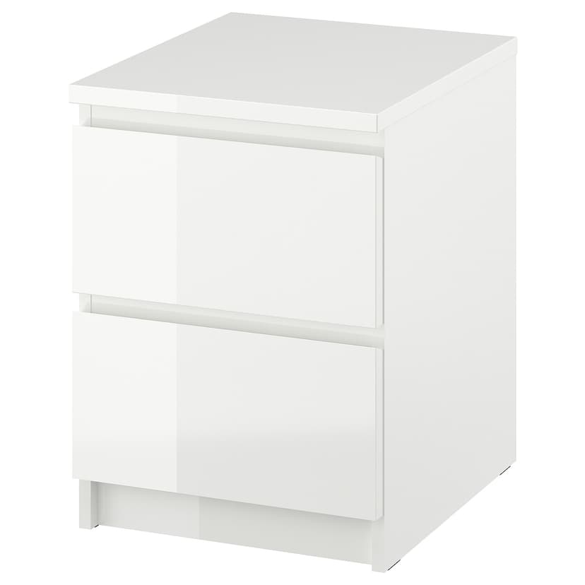 MALM — Комод с 2 ящиками, глянцевый белый, 40x55 см