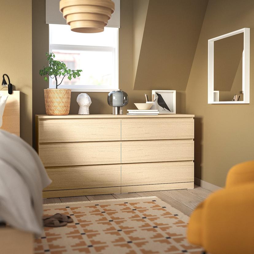MALM — Комод, 6 ящиков, отделка из белого дубового шпона.