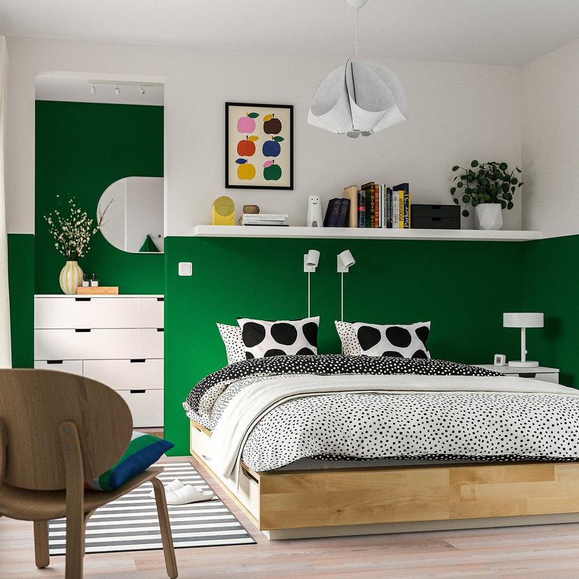 MANDAL — Кровать с выдвижными ящиками, береза/белый