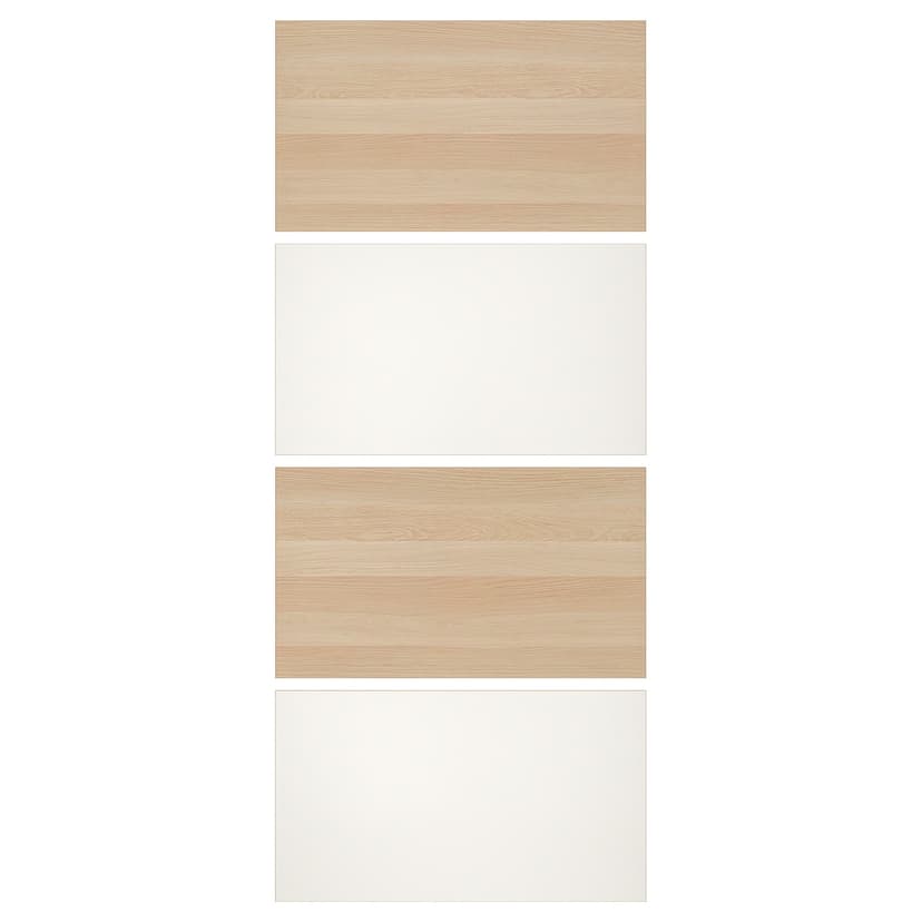 MEHAMN — 4 панели д/рамы раздвижной дверцы, под беленый дуб/белый, 100x236 см
