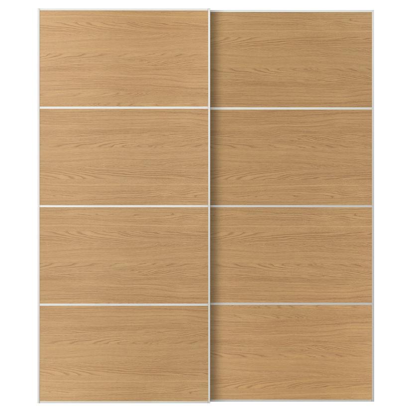 MEHAMN — Раздвижные двери, белые/двусторонние, с отделкой под дуб.