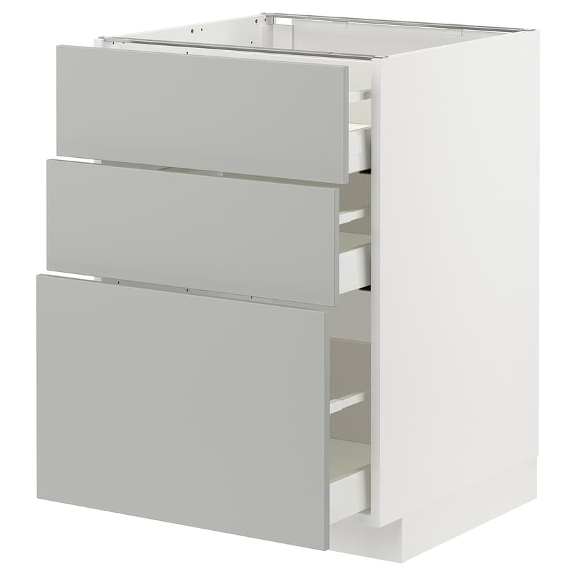 METOD / MAXIMERA — Напольный шкаф с 3 ящиками, белый/Havstorp светло-серый, 60x60 см
