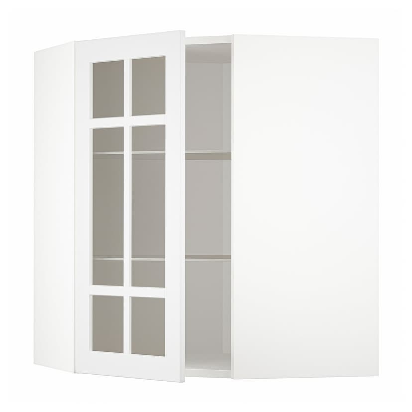 METOD — углов навесн шкаф с полками/сткл дв, 68x80 см