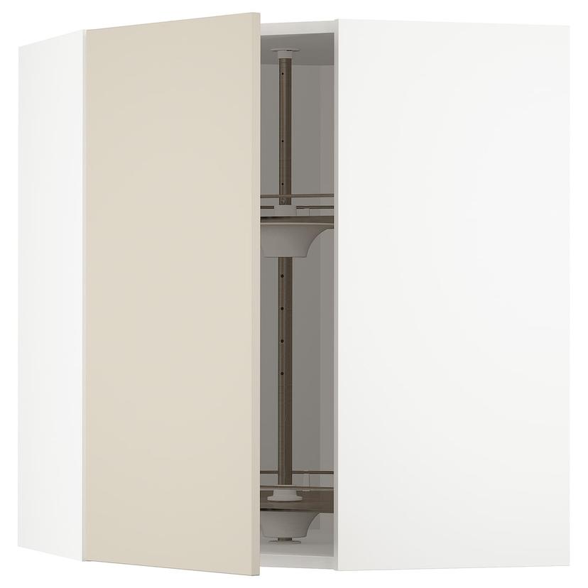 METOD — углов навесн шкаф с вращающ секцией, белый/Havstorp бежевый, 68x80 см