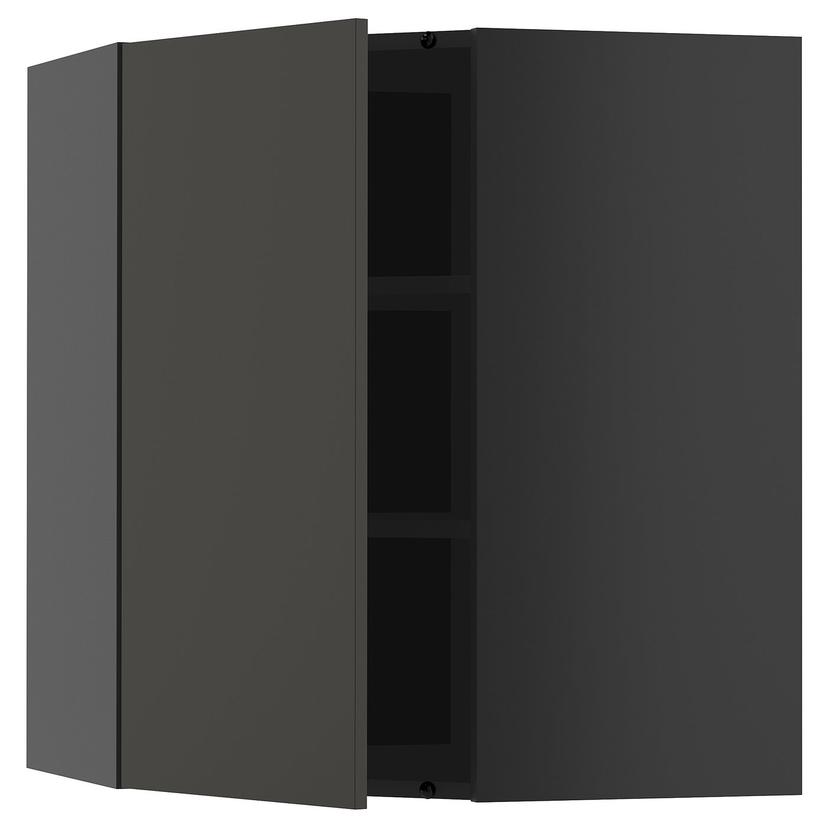 METOD — Угловой настенный шкаф с полками, черно-серый/матовый антрацитовый Nickebo.