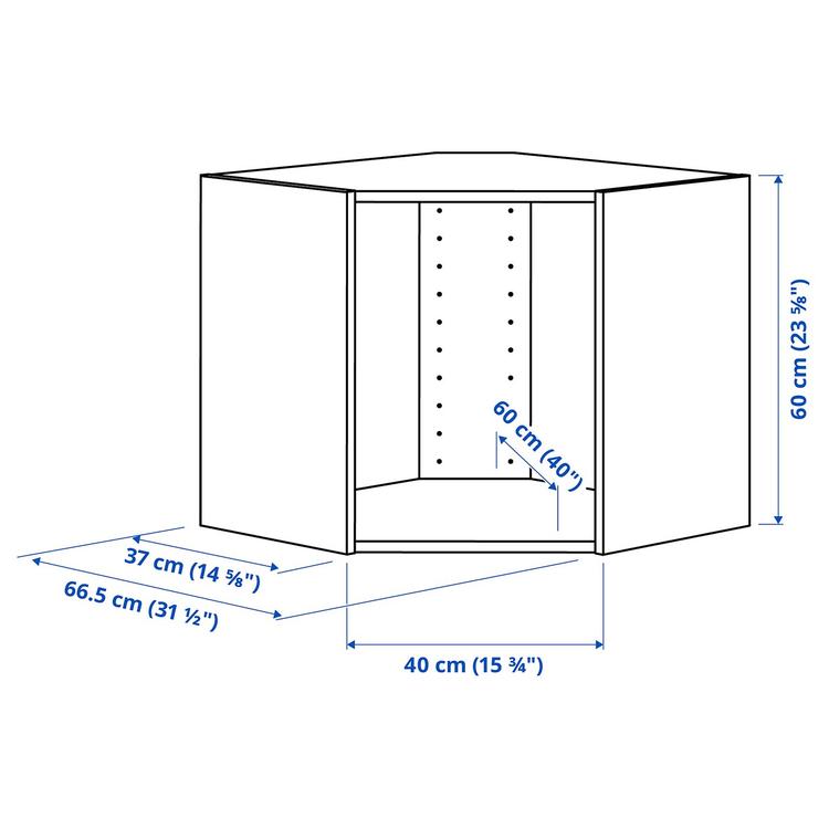 каркас навесного углового шкафа, белый, 68x68x60 см dimensions