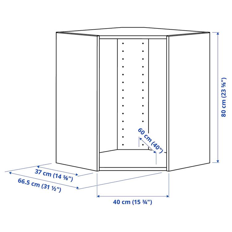 каркас навесного углового шкафа, белый, 68x68x80 см dimensions