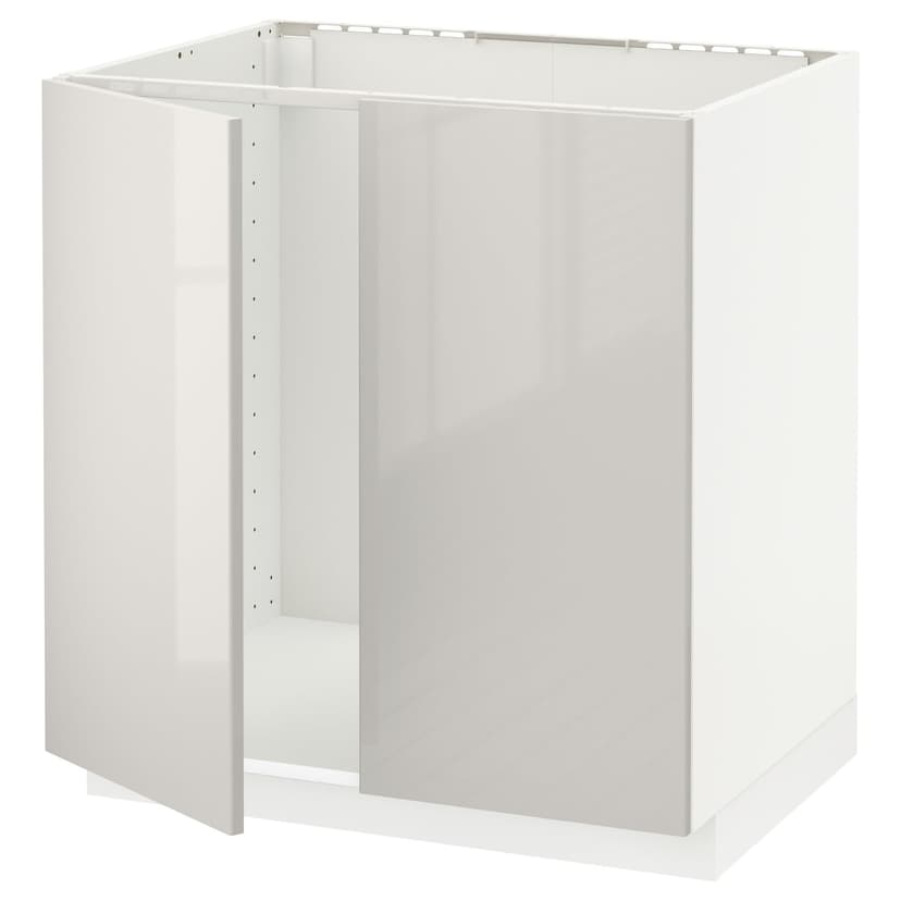 METOD — Напольный шкаф для мойки+2 двери, белый/Ringhult светло-серый, 80x60 см