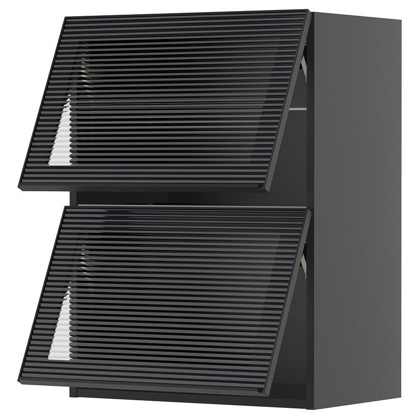 METOD — Настенный шкаф, 2 уровня, стеклянная дверца, черно-серое/антрацитовое стекло Hejsta с рифленой поверхностью.