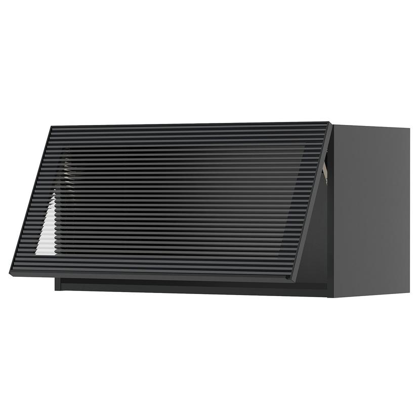 METOD — Горизонтальный шкаф/стеклянная дверца, черно-серое/антрацитовое стекло Hejsta с рифленой поверхностью