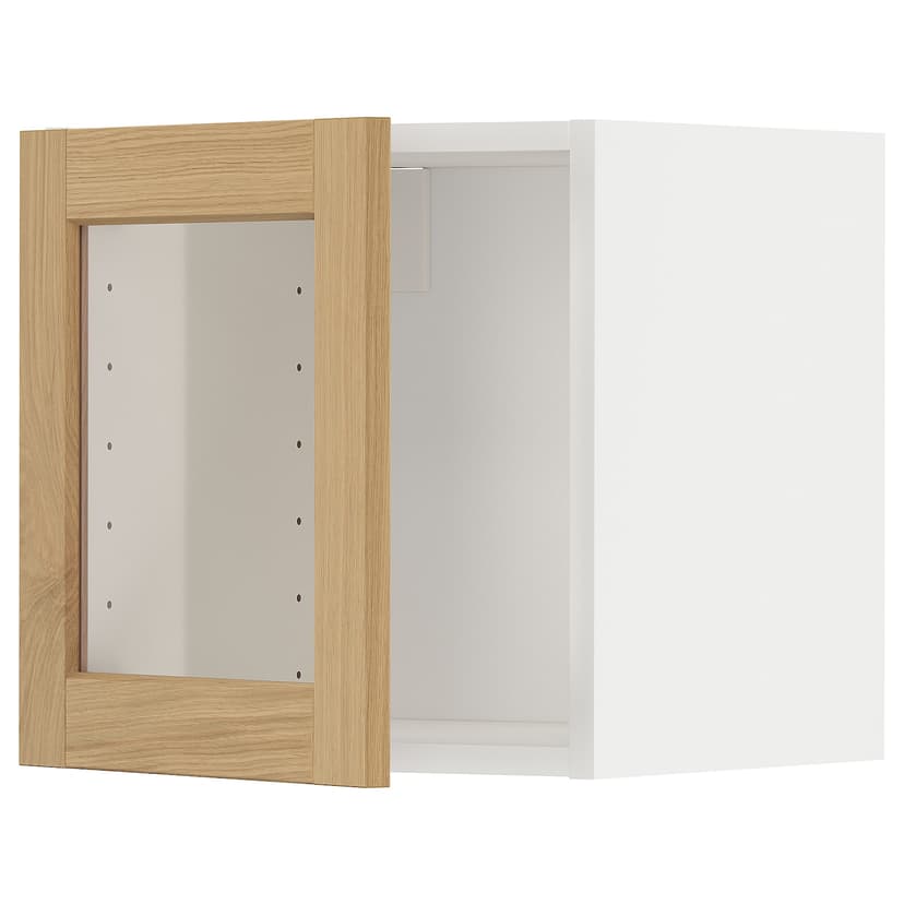 METOD — Навесной шкаф со стеклянной дверцей, белый/Forsbacka дуб, 40x40 см